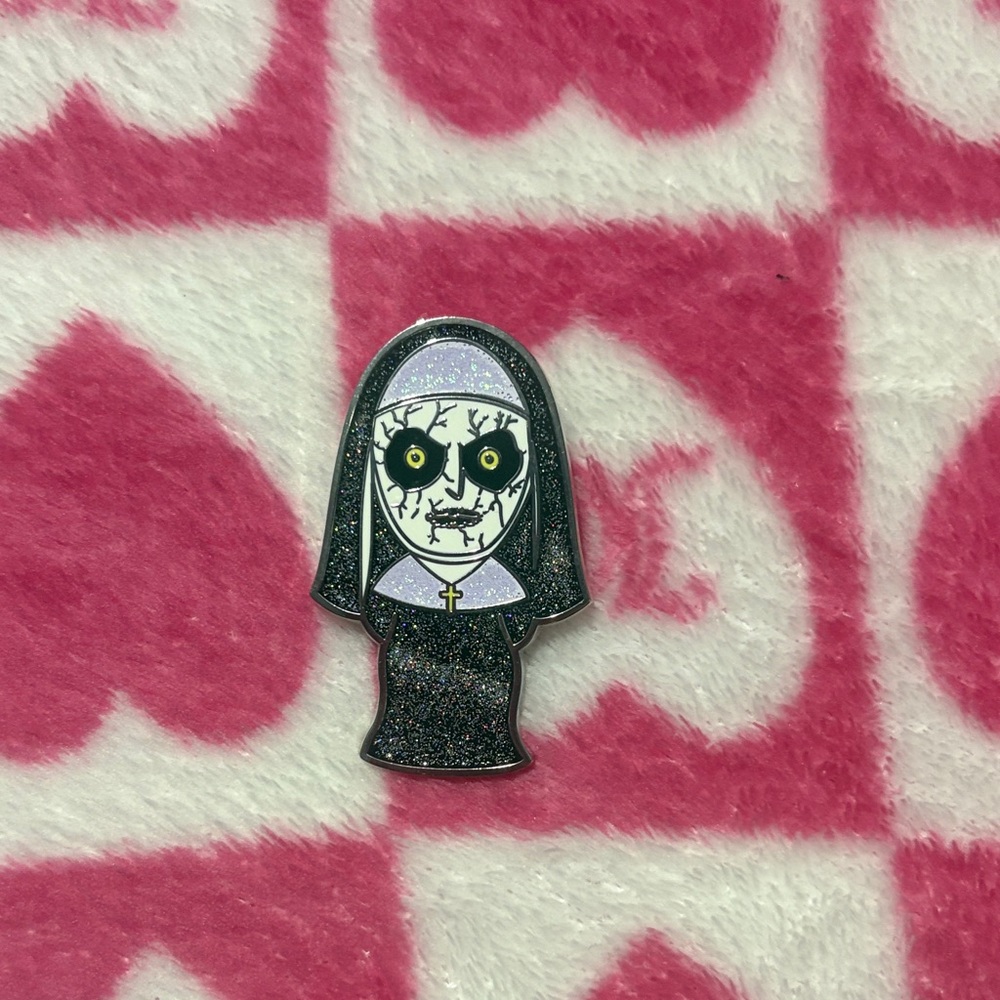 The Nun Black and Silver Glitter Enamel Pin